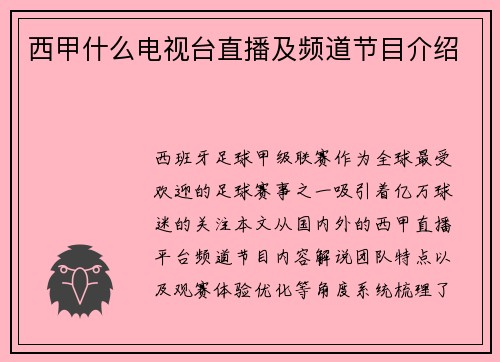 西甲什么电视台直播及频道节目介绍